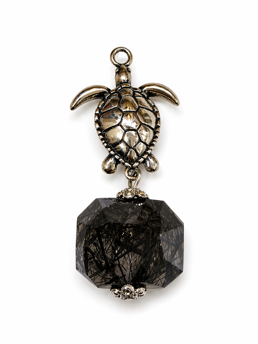 Silver Black Rutilated Quartz Pendant