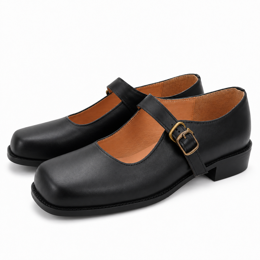 Black Square-Toe Mary Jane Shoes