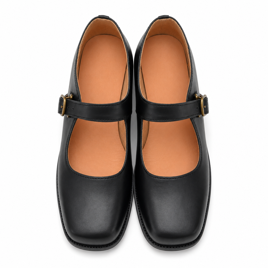 Black Square-Toe Mary Jane Shoes