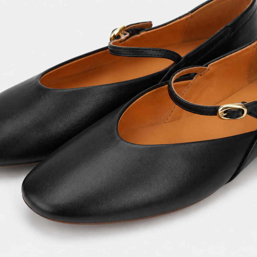 Black Mary Jane Flats with Gold Detail