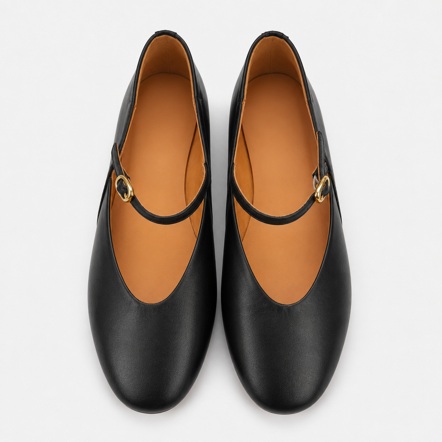 Black Mary Jane Flats with Gold Detail