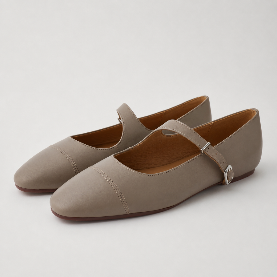 Taupe Cap-Toe Mary Jane Flats
