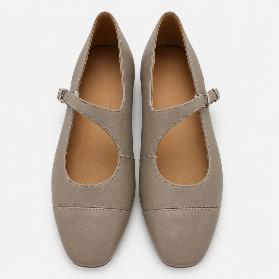 Taupe Cap-Toe Mary Jane Flats