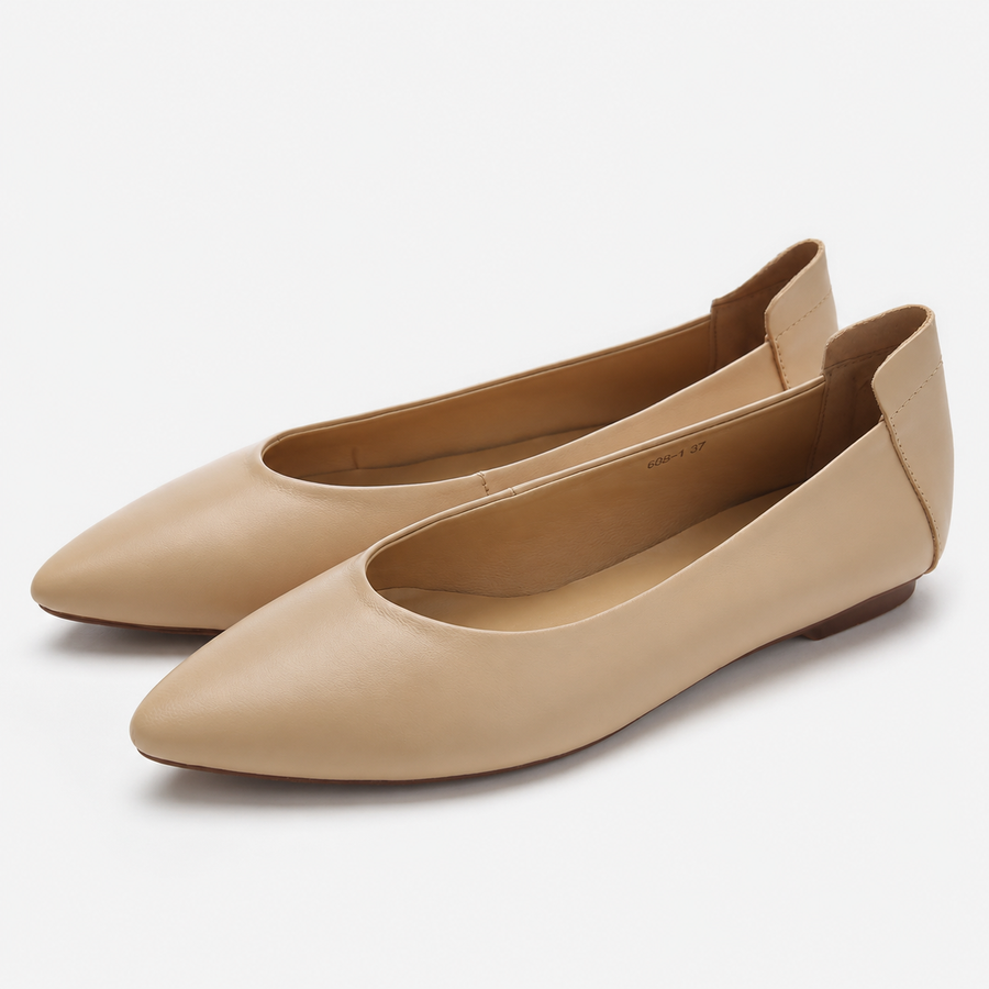 Beige Pointed-Toe Ballet Flats
