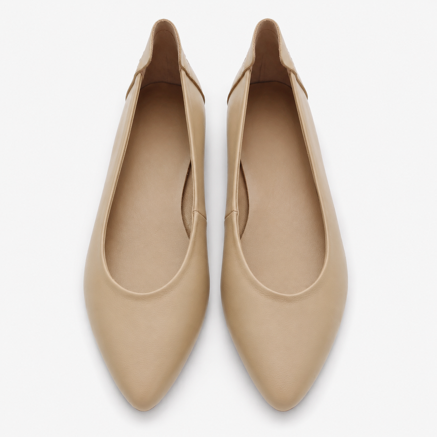 Beige Pointed-Toe Ballet Flats