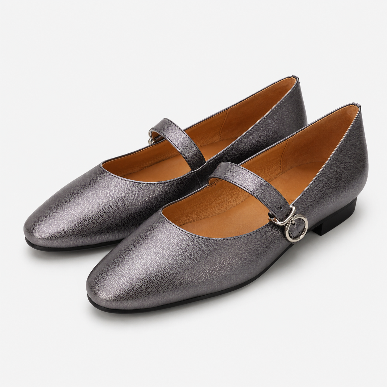 Metallic Gunmetal Mary Jane Flats
