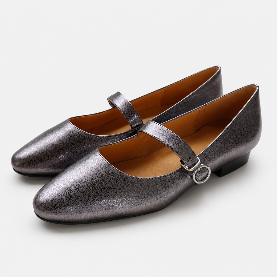 Metallic Gunmetal Mary Jane Flats