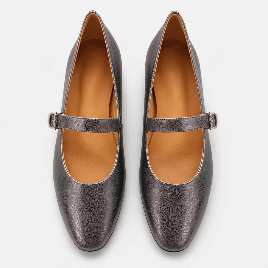 Metallic Gunmetal Mary Jane Flats