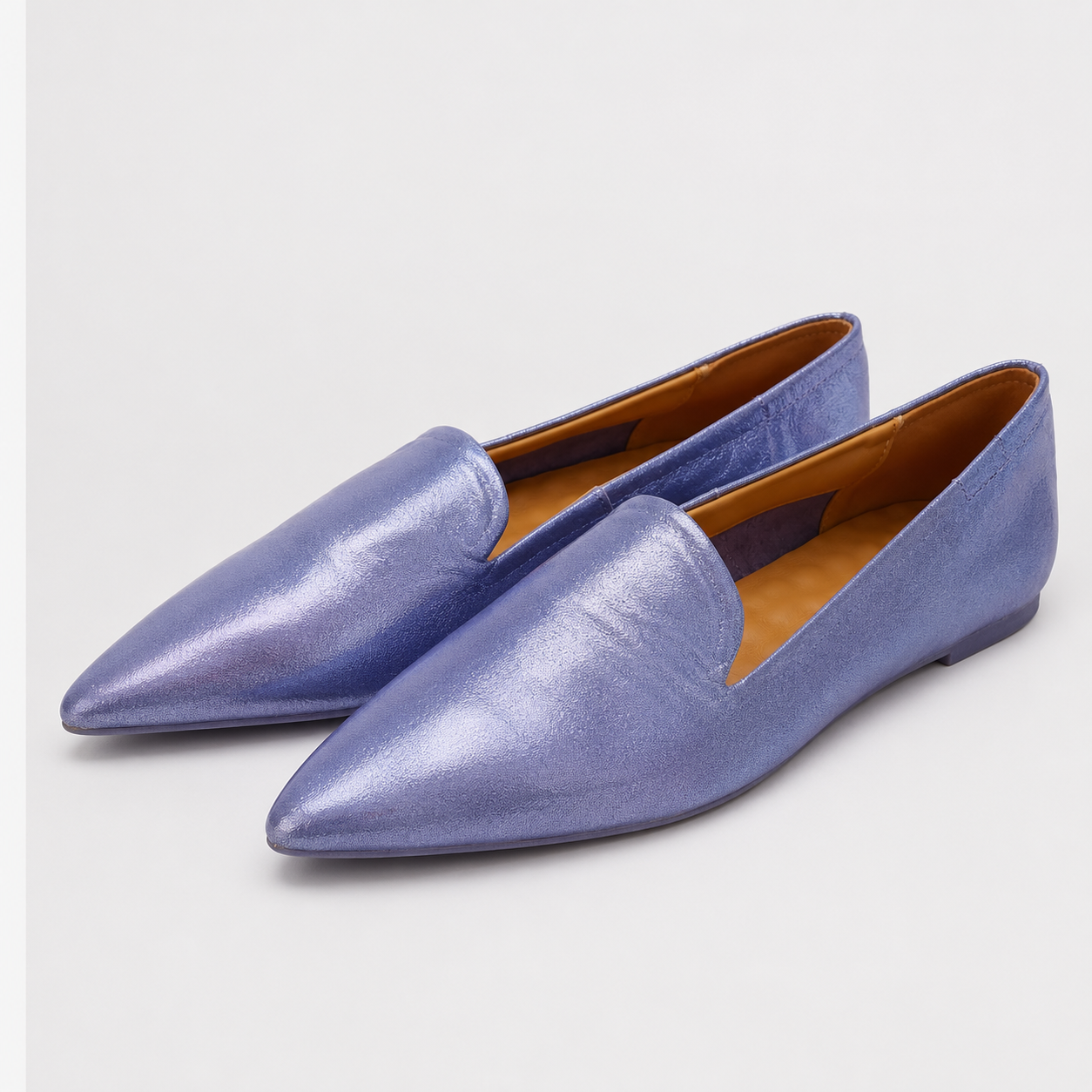 Metallic Lavender Pointed-Toe Loafers