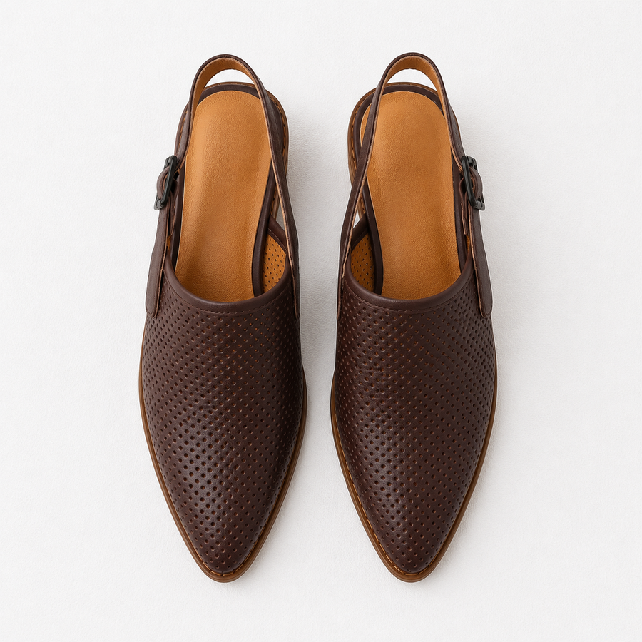 Dark Brown Perforated Slingback Heels