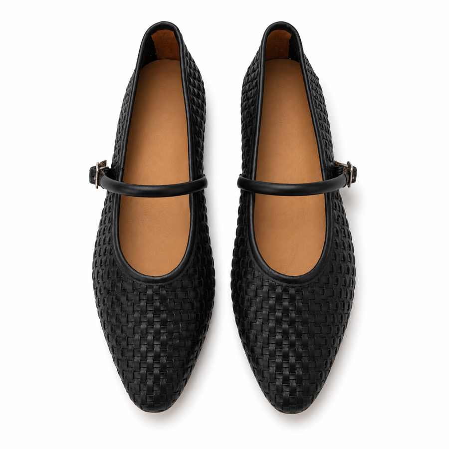 Black Woven Mary Jane Flats
