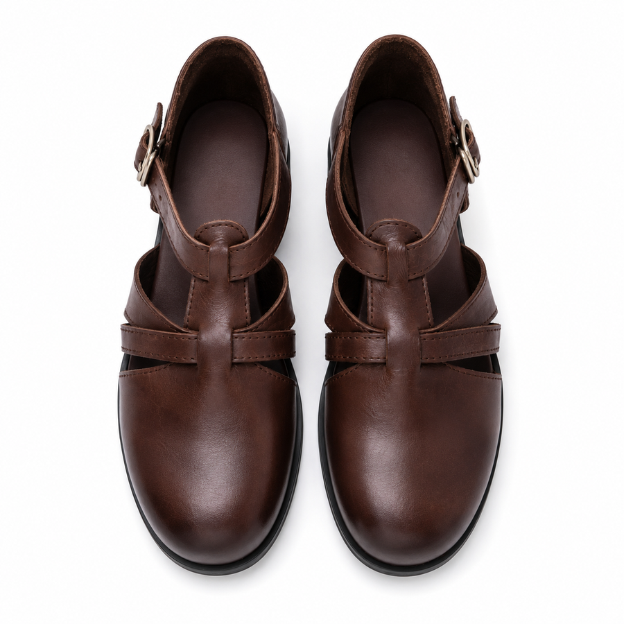 Brown Cutout Leather-Look Shoes