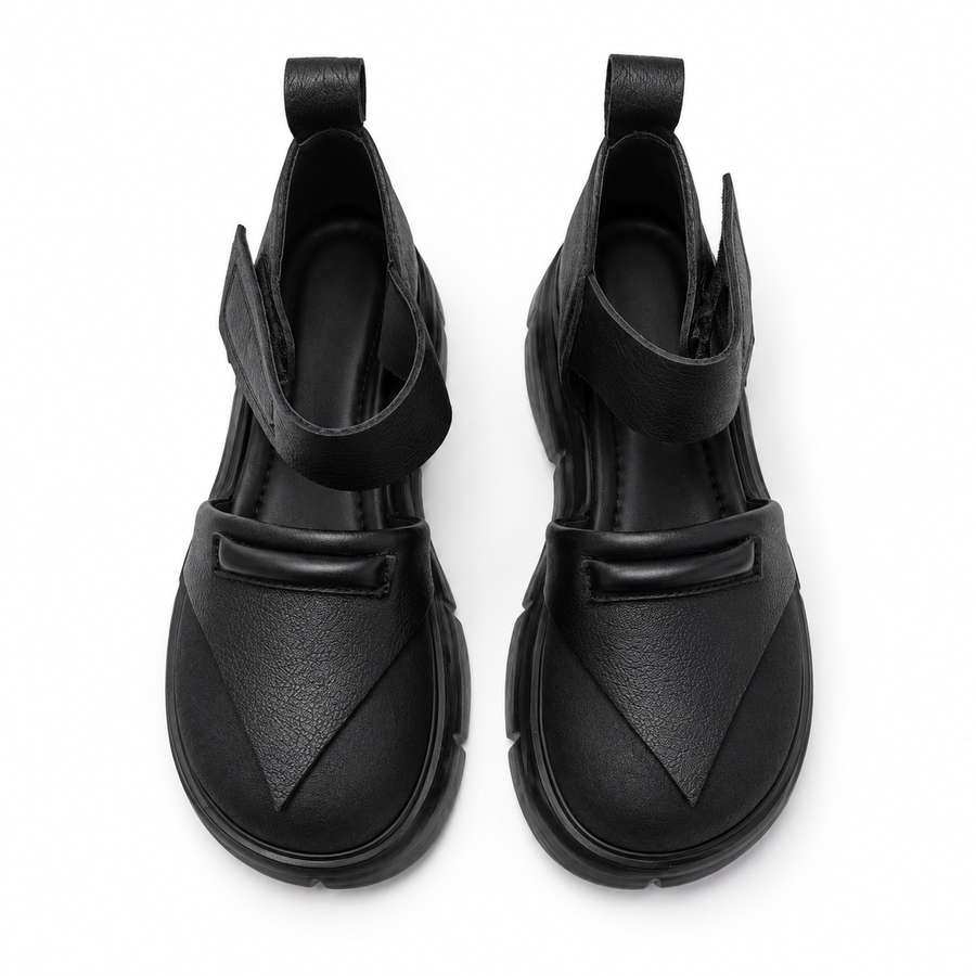 Black Chunky Platform Strap Sandals