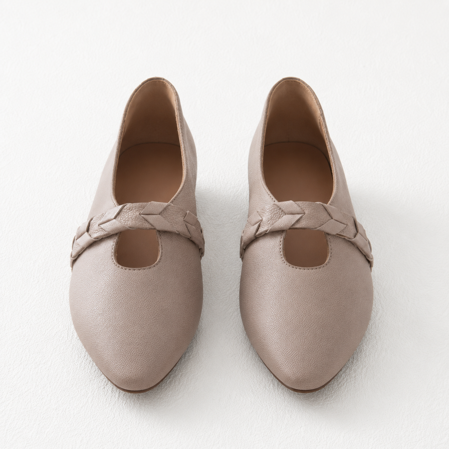 Taupe Braided-Strap Ballet Flats