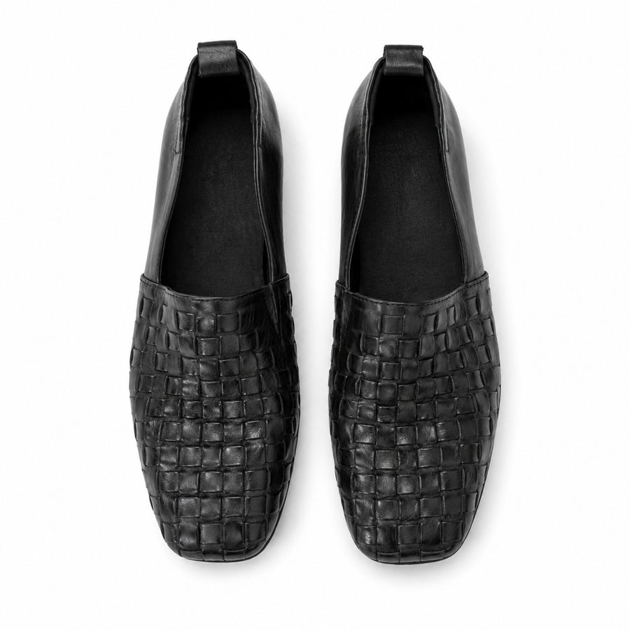 Black Woven Slip-On Loafers