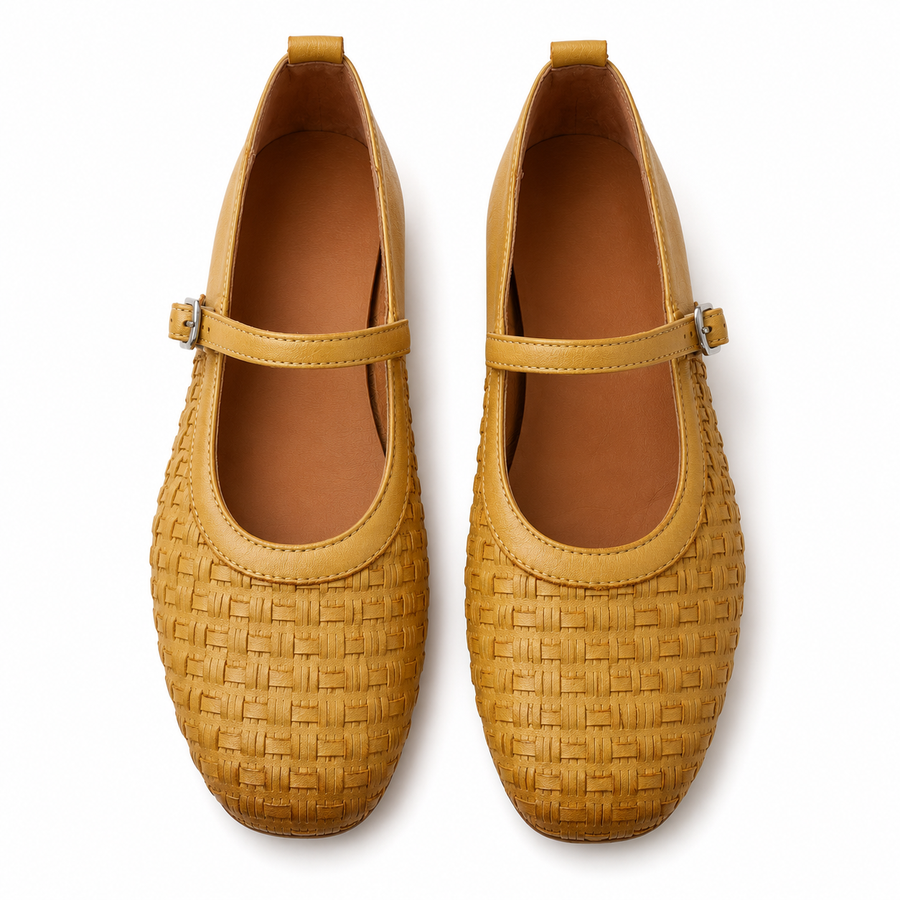 Mustard Woven Mary Jane Flat