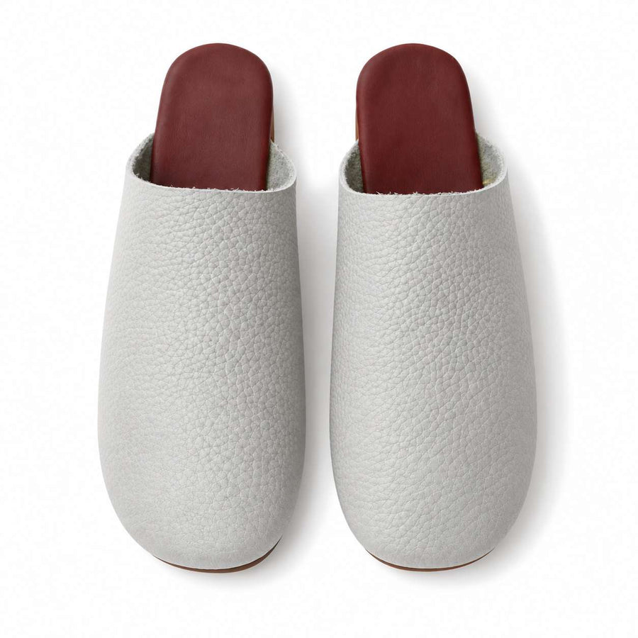 White Pebbled Leather Mules