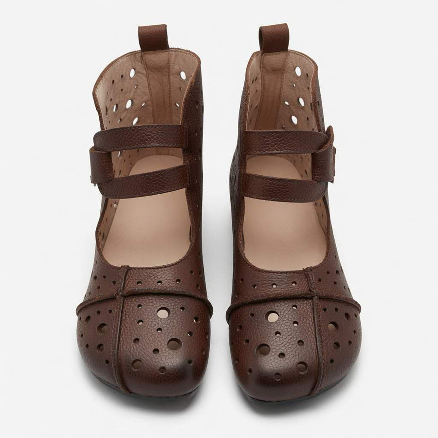 Brown Perforated Strap Ankle Boots